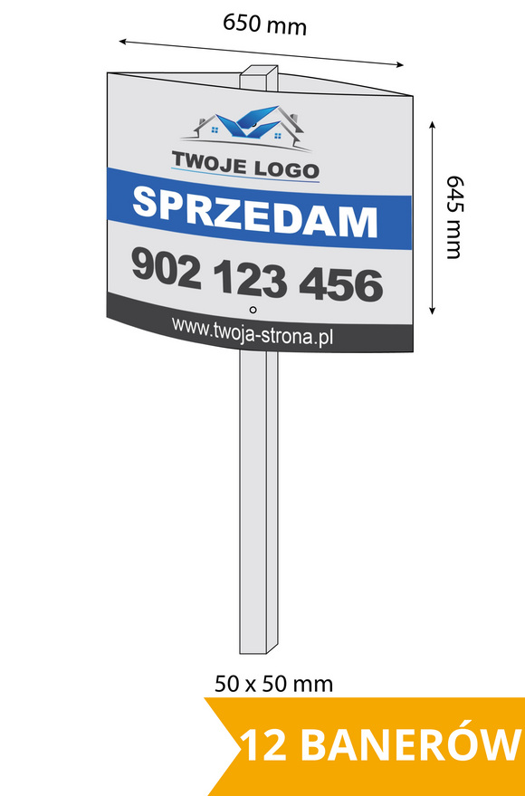 Baner reklamowy prosty - mega pakiet 12 sztuk, projekt i dostawa GRATIS, zobacz