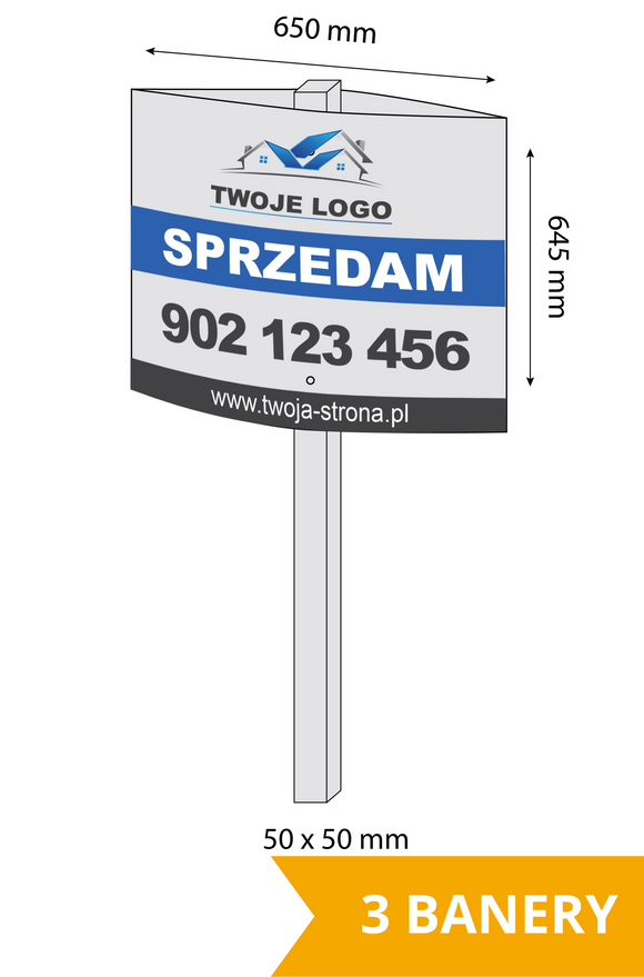 Baner reklamowy prosty - pakiet 3 sztuki, dostawa GRATIS, zobacz szczegóły