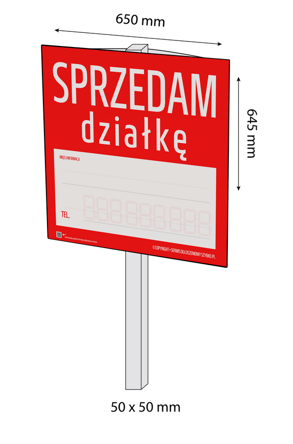 Baner reklamowy prosty SPRZEDAM DZIAŁKĘ - 1 sztuka, dostawa GRATIS, zobacz